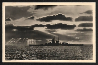 1942 'German Battleship in the Atlantic' Navy Ships Deutsche Marine Nazi Propaganda Postcard