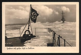 1933-1945 'Destroyers on a Long Voyage in Kiellin' Navy Ships Deutsche Marine Nazi Propaganda Postcard