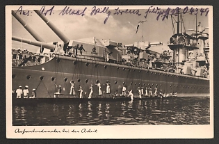 1939 'Exterior Painters at Work' Navy Ships Deutsche Marine Nazi Propaganda Postcard
