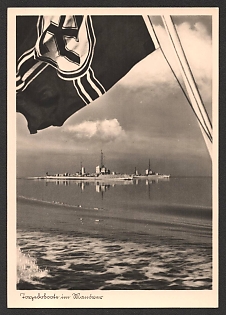 1933-1945 'Torpedo Boats in the Mandwer' Navy Ships Deutsche Marine Nazi Propaganda Postcard