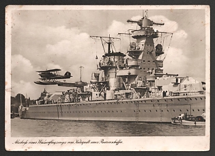 1933-1945 'Launch of a Seaplane from the Catapult of an Ironclad' Navy Ships Deutsche Marine Nazi Propaganda Postcard