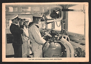 1933-1945 'On the Bridge of a Destroyer' Navy Ships Deutsche Marine Nazi Propaganda Postcard
