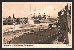 1940 'U-26 and U-33, in the Background' Navy Ships Deutsche Marine Nazi Propaganda Postcard