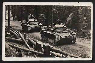 1944 'German Wehrmacht Panzerkampfwagen on the March' Tanks Panzer Nazi Propaganda Postcard