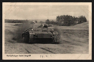 1943 'Panzerkampfwagen in the Attack' Tanks Panzer Nazi Propaganda Postcard