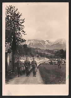 1944 'Our Reich Labor Service Marching Detachment' Army Infantry Nazi Propaganda Postcard