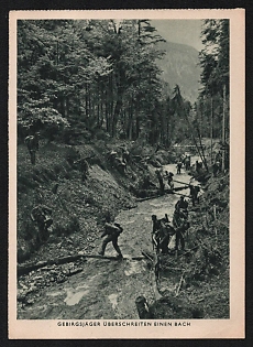 1933-1945 'Mountain Infantry Crossing a Stream' Army Infantry Nazi Propaganda Postcard