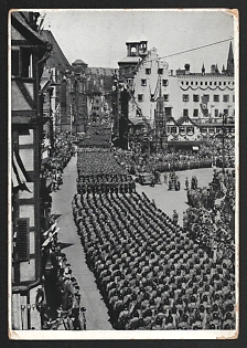 1934 'Nuremberg Reich Party Rally 1934. Sa March Past the Fuhrer at Adolf Hitler Square' Nazi Propaganda Postcard
