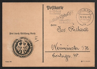 1937 'Free Through Redemption, the Reich' Fieldpost Nazi Propaganda Postcard