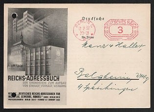 1937 'Reich Address Book the Foundation Stone for the Development of Purchasing, Sales, and Advertising' Nazi Propaganda Postcard