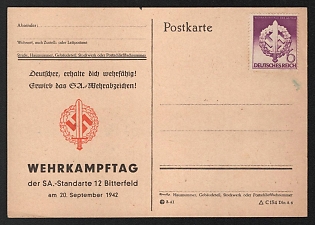 1942 'Military Campaign Day of the Sa. Standarte 12 Bitterfeld on September 20, 1942' Nazi Propaganda Postcard