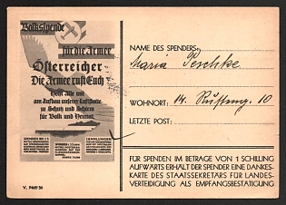 1936 'Austrians the Army Calls You. Everyone Contributes to the Development of Our Air Fleet to Protect and Shield Our People and Our Homeland' Nazi Propaganda Postcard