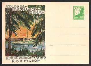 1937 'Colonial Stamp Exhibition Berlin-Pankow, January 9-10, 1937, B. S.v. Pankow' Nazi Propaganda Postcard