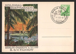 1937 'Colonial Stamp Exhibition Berlin-Pankow, January 9-10, 1937, B. S.v. Pankow' Nazi Propaganda Postcard