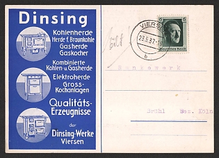 1937 'Dinsing. Coal Stoves, Lignite Stoves, Gas Stoves, Gas Cookers' Nazi Propaganda Postcard