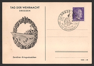 1942 'Wehrmacht Day Dresden. Destroyer War Badge' Nazi Propaganda Postcard