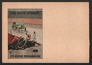 1944 'Accident Control of the German Reichsposter. A Wet Road is Not a Racetrack!' Nazi Propaganda Postcard