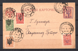 1919 Luninec Local Postal Card (Kiev 2 + Kiev 3)