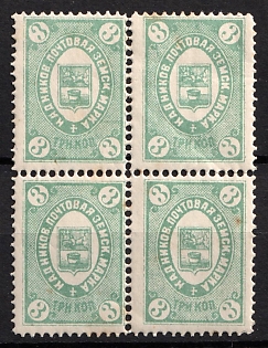1885 3k Kadnikov Zemstvo, Russia, Block of Four