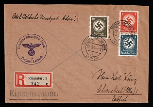 1944 (7 Mar) Third Reich, Germany, Cover from Post Office Ljubljana (Italy) via German Official Mail (Dienstpost) Adria, Registered Cover from Klagenfurt to Schonebeck franked with 4pf, 8pf, 30pf