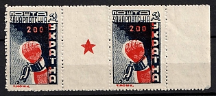 1945 200f Carpatho-Ukraine, Gutter Pair (SHIFTED Red, Coupon, Margin)