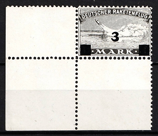 1933 3m Germany, Gerhard Zucker Pioneer Rocket Mail, Vignette (Corner Margin)