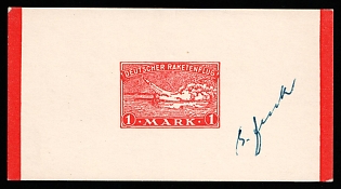 1933 'Handwritten Dedication by Rocket Designer Gerhard Zucker - Inventor of the First Rocket 'V1'', Germany, Pioneer Rocket Mail (Red Proof, Signed)