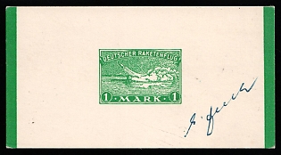 1933 'Handwritten Dedication by Rocket Designer Gerhard Zucker - Inventor of the First Rocket 'V1'', Germany, Pioneer Rocket Mail (Green Proof, Signed)