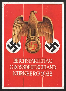 1938 'Reich Party Congress Great Germany Nurnberg 1938' Nazi Eagle Nazi Propaganda Postcard