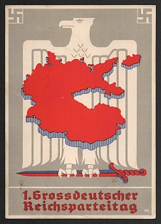 1938 'Greater German Reich Party Congress' Nazi Eagle Nazi Propaganda Postcard