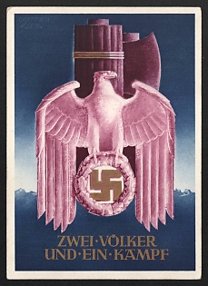 1941 'Two Peoples and One Fight' Nazi Eagle Nazi Propaganda Postcard