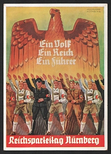 1938 'One People, One Reich, One Fuhrer, Reichsparteitag Nuremberg' Nazi Eagle Nazi Propaganda Postcard