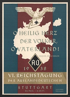 1938 'O Sacred Heart of the People, o Fatherland! Reichstagung of Germans Abroad' Nazi Eagle Nazi Propaganda Postcard