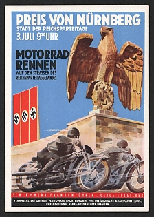 1938 'Prize of Nuremberg, City of the Reichsparteitral Rally' Nazi Eagle Nazi Propaganda Postcard
