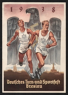 1938 'German Gymnastics and Sports Festival, Breslau' Nazi Eagle Nazi Propaganda Postcard