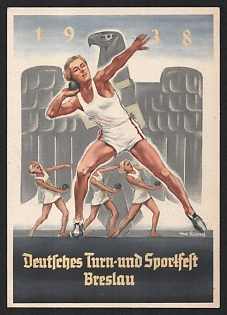 1938 'German Gymnastics and Sports Festival, Breslau' Nazi Eagle Nazi Propaganda Postcard