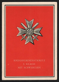 1933-1945 'War Merit Cross, First Class with Swords' Nazi Propaganda Postcard