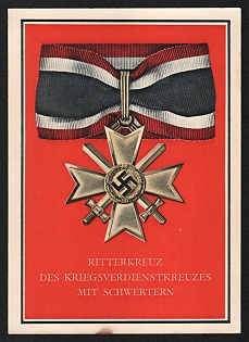 1933-1945 'Knight's Cross of the War Merit Cross with Swords' Nazi Propaganda Postcard