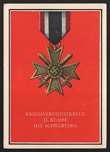 1933-1945 'War Merit Cross II Class with Swords' Nazi Propaganda Postcard
