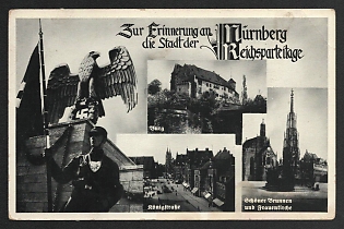 1937 'In Commemoration of Nuremberg, the City of the Nazi Party Rallies' Nazi Propaganda Postcard