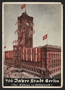 1937 '700 Years of the City of Berlin City Hall in Festive Decorations' Nazi Propaganda Postcard