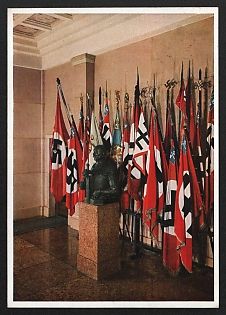 1939 'Munich. the Brown House, Flag Hall with Bismarck Bust' Nazi Propaganda Postcard