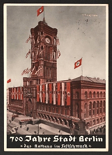 1937 '700 Years of the City of Berlin - the City Hall in Festive Decorations' Nazi Propaganda Postcard