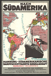 1933-1945 'To South America Hamburg-South American Steamship Company' Ships Nazi Propaganda Postcard
