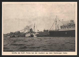 1937 'Ships of the Kd F. Fleet Departing the Port of Hamburg' Ships Nazi Propaganda Postcard