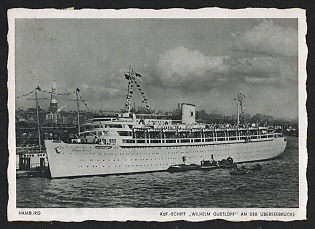 1943 'Ship 'Wilhelm Gustloff' at the Uberseebrucke' Ships Nazi Propaganda Postcard