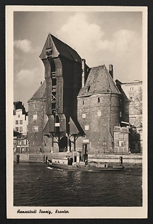 1943 'Hanseatic City of Danzig, Krantor' Ships Nazi Propaganda Postcard