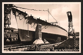 1939 'Whemshaven - Launch of the Battleship Tirpitz' Ships Nazi Propaganda Postcard