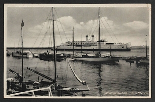 1944 'Warnemunde - Am Strom' Ships Nazi Propaganda Postcard