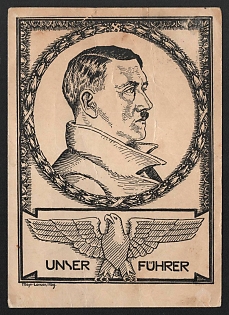 1935 'Our Fuhrer' Adolf Hitler Nazi Propaganda Postcard